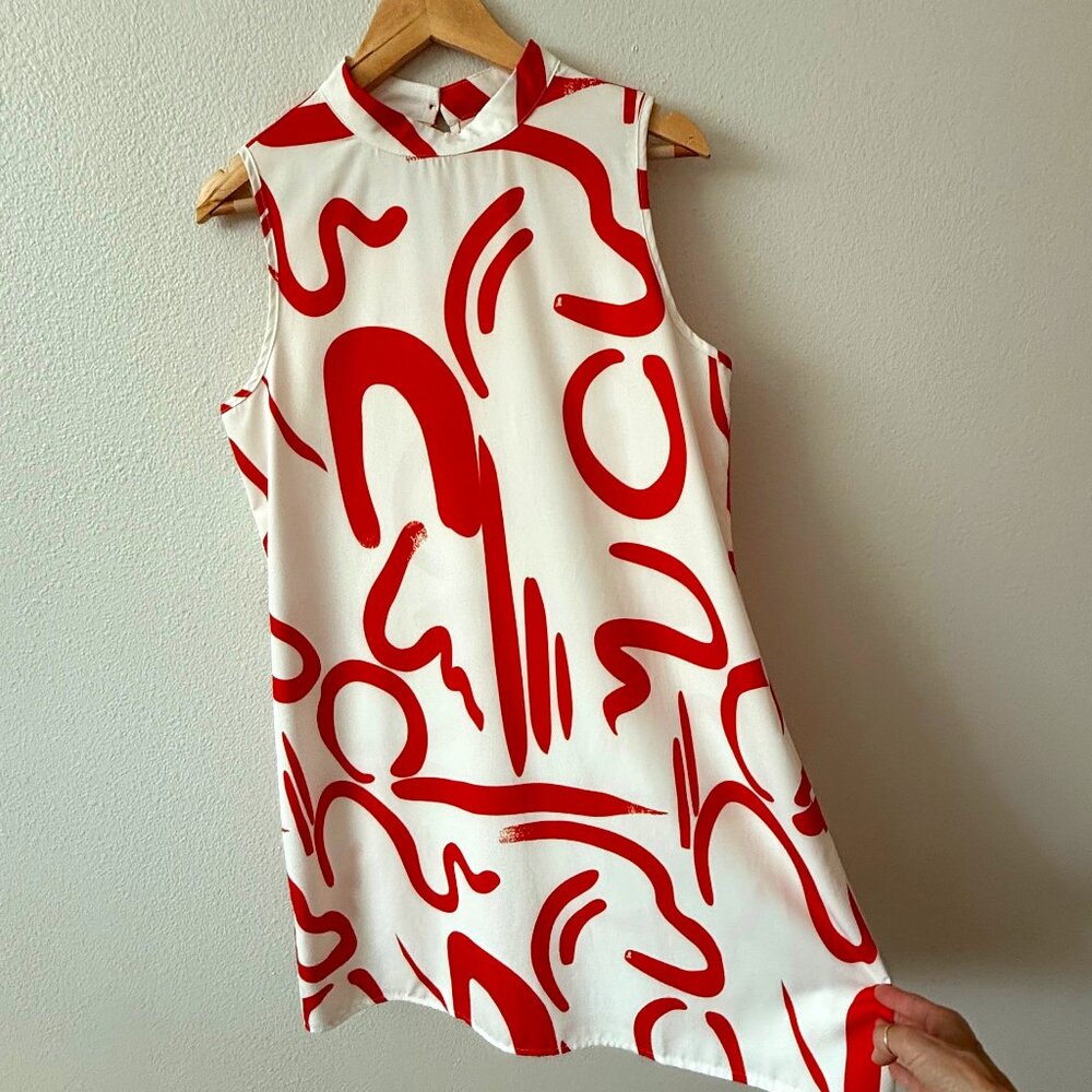 One Size Fits Most Sleeveless Shift‎ Sheath Red White Dress